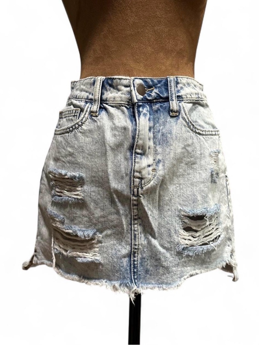Distressed Light Blue Denim Mini Skirt - Women Small Forever 21 Y2K